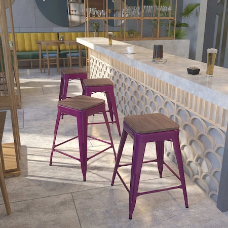 Flash Furniture Purple No Back Metal Stool, 24", PK4 4-ET-BT3503-24-PUR-WD-GG